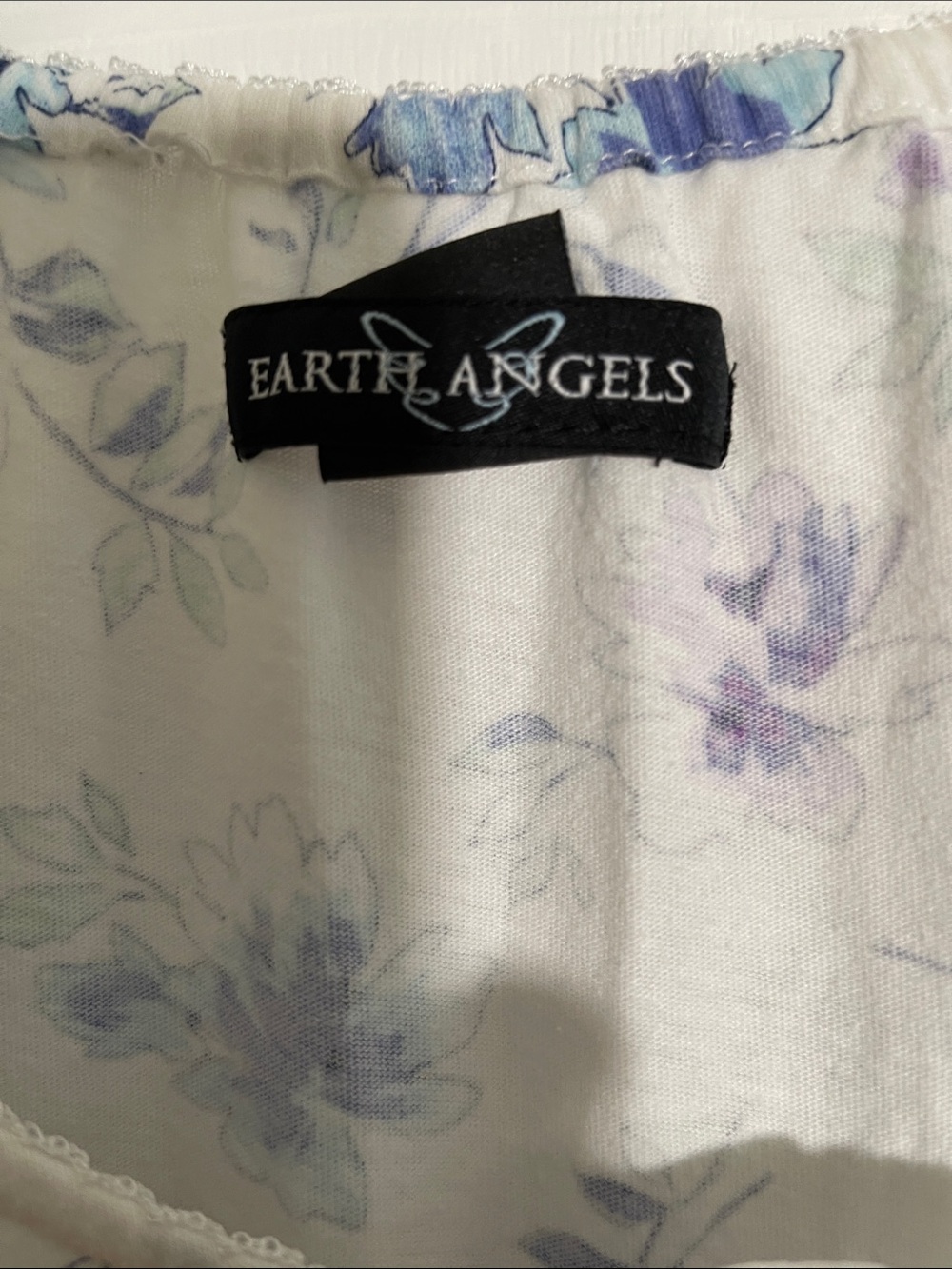 Earth Angels Floral Cotton Nightgown in White with Blue & Purple Flowers - Picture 3 of 8
